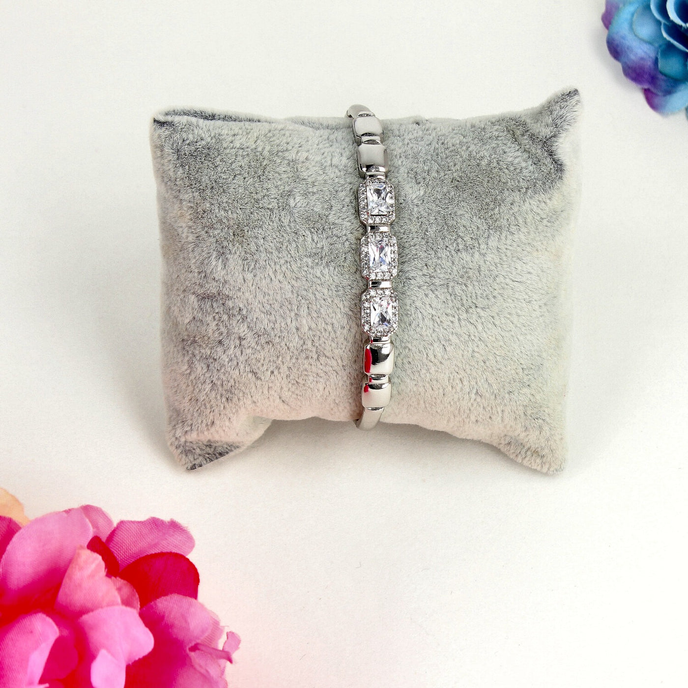 Radiant Triple Stone Silver Bracelet - SIA439417