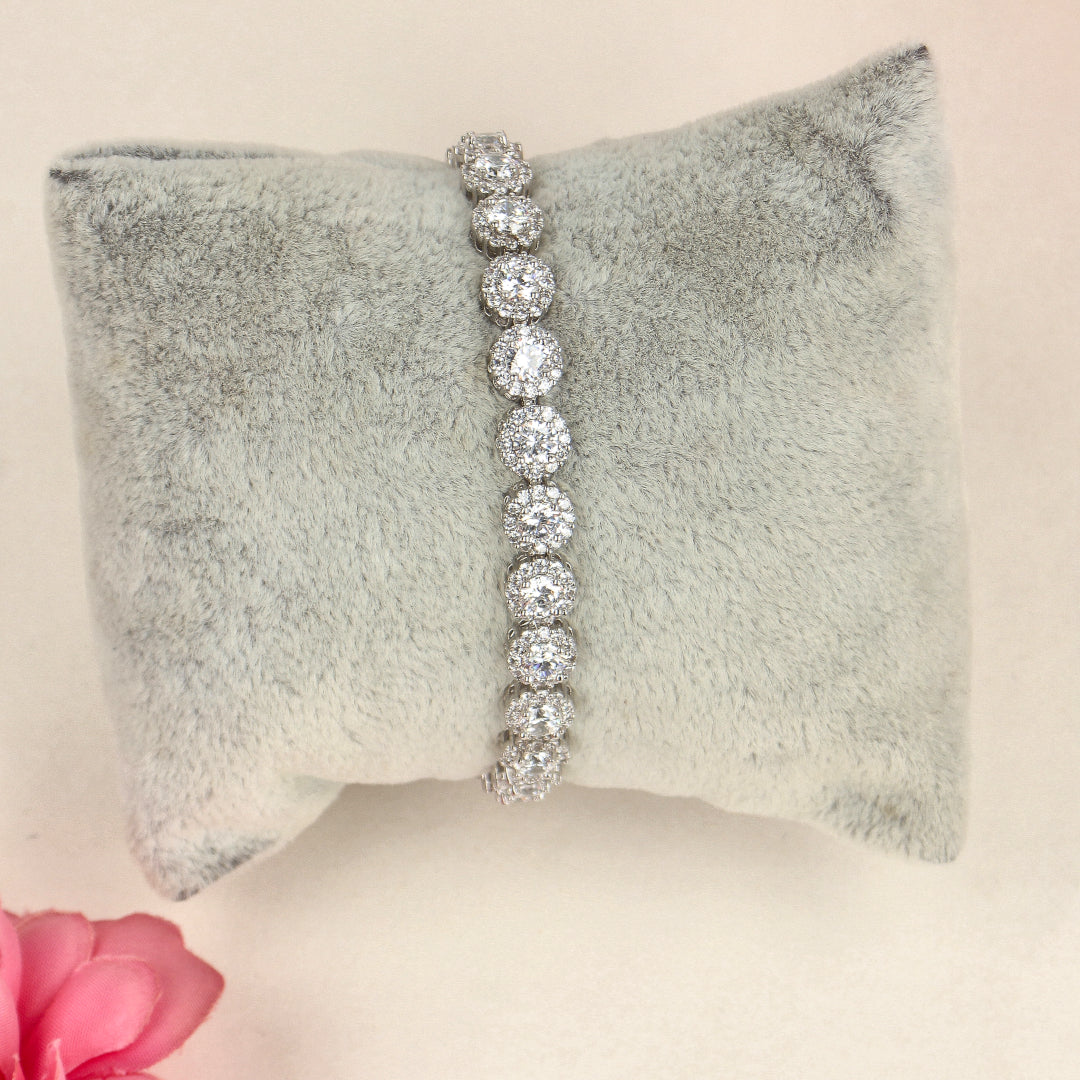 Silver Flower Tennis Bracelet-SIA439451