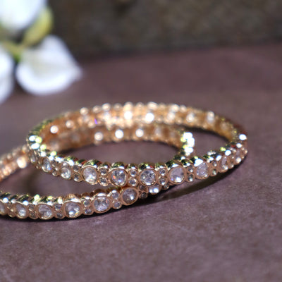 Gold-Plated Polki Kundan Bangles with White Stones - SIA441432