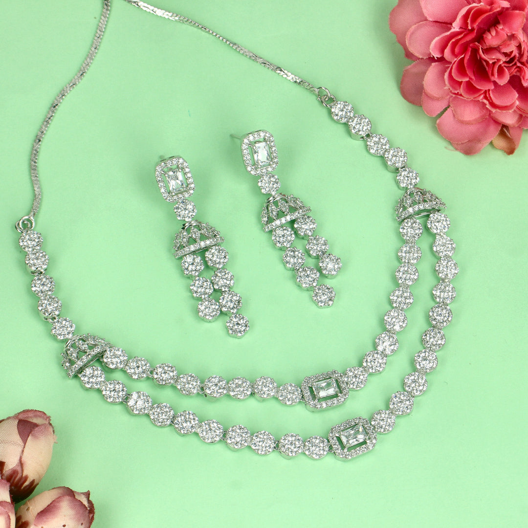 Sparkling Elegance Squares CZ Necklace  Set-SIA442109