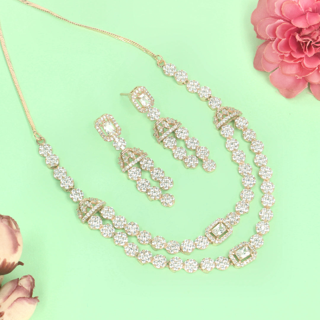 Elegant Rose Gold Plated Necklace Set-SIA442110