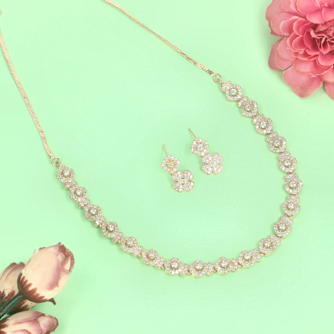 Flower Rose gold Necklace Set-SIA442128