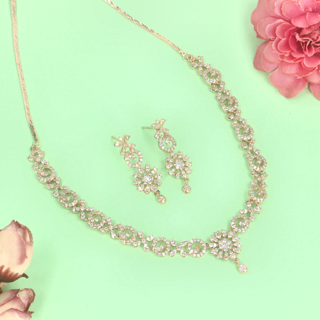 Rose Gold Dazzling Cubic Necklace Set-SIA442130