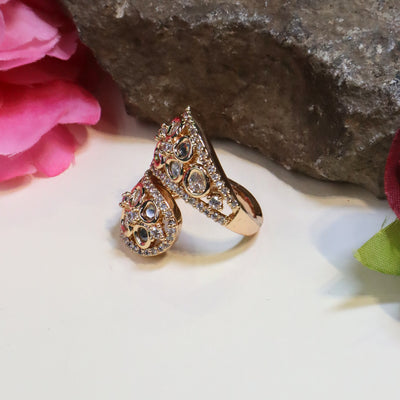 Gold-Toned Polki and Kundan Overlap Ring - SIA442499