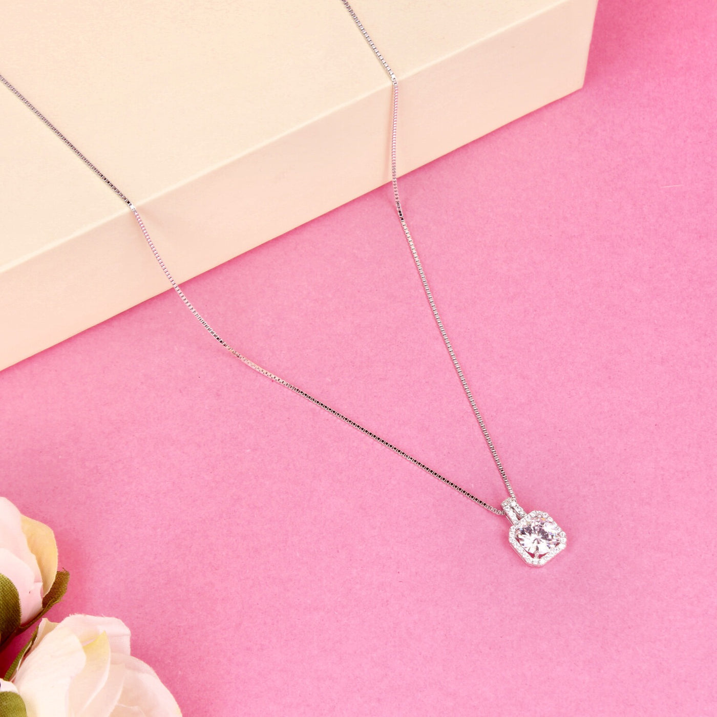 92.5 Sterling Silver - Dazzling Silver Cubic Zirconia Halo Pendant set - SIA442830