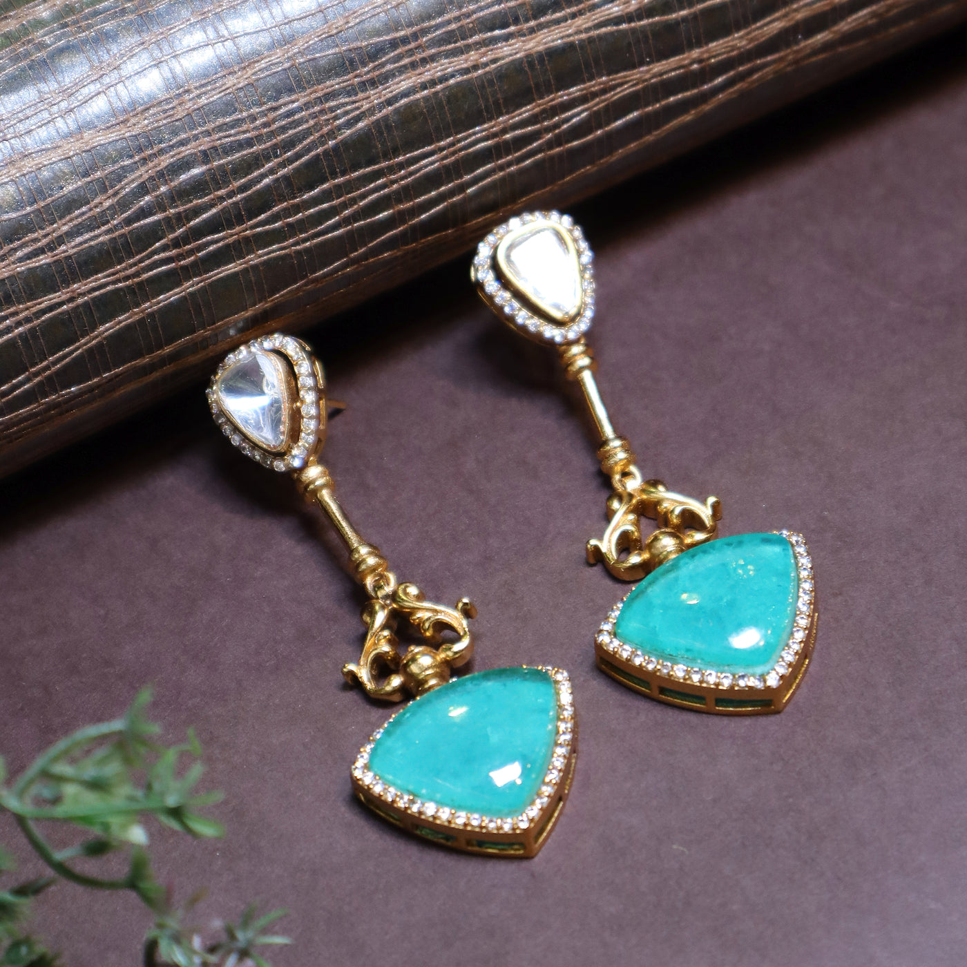 Polki Emerald-Green Drop Earrings - SIA442920