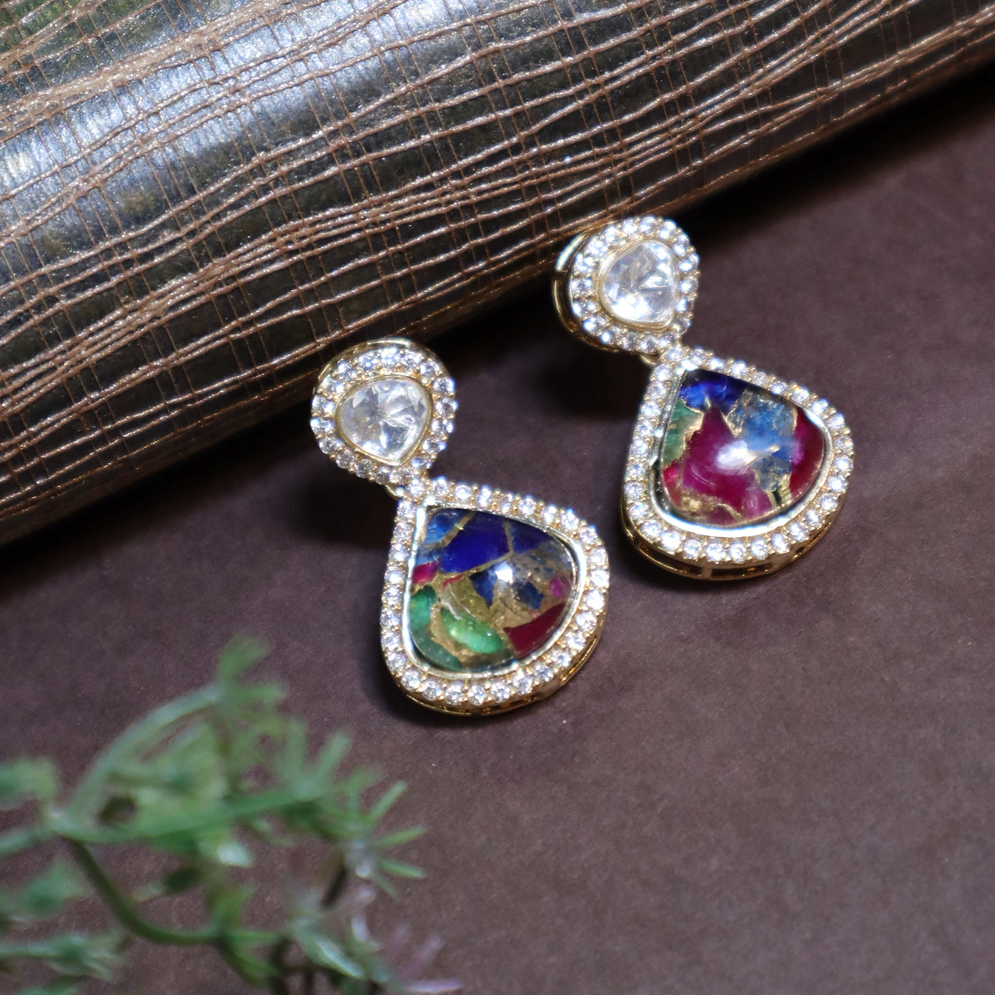 Gold-Plated Multicolor Teardrop Dangle Earrings - SIA443801