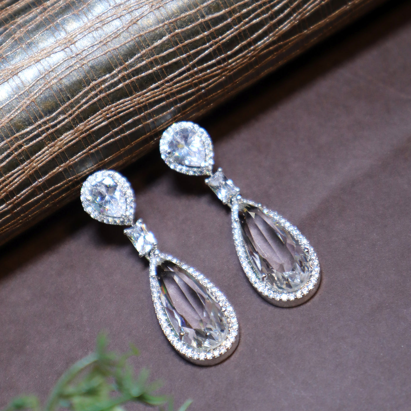 Clear Teardrop Dangle Earrings - SIA443918