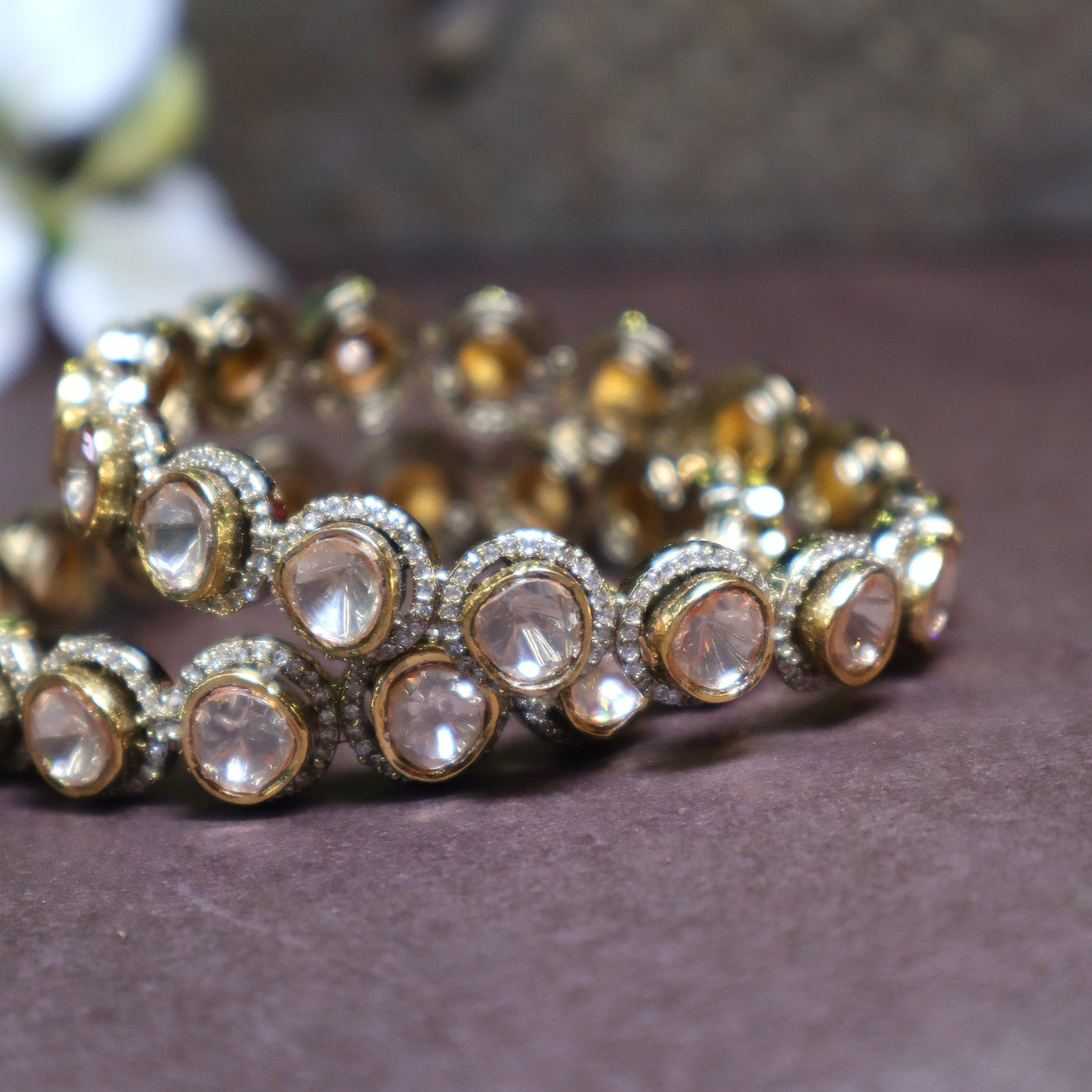 Traditional Polki Bangles with Uncut White Stones - SIA444589