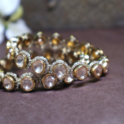 Traditional Polki Bangles with Uncut White Stones - SIA444589
