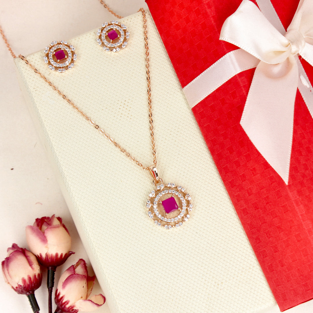 Blush Bloom Sparkle Rose Gold Pendant Set - SIA446805