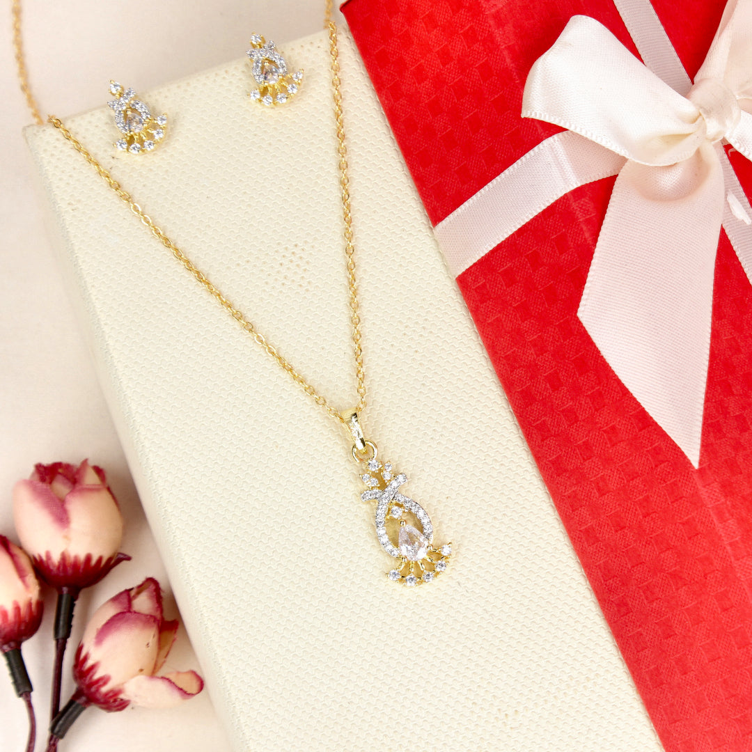 Two Tone Cubic Zirconia Stone Pendant Set - SIA446776_B