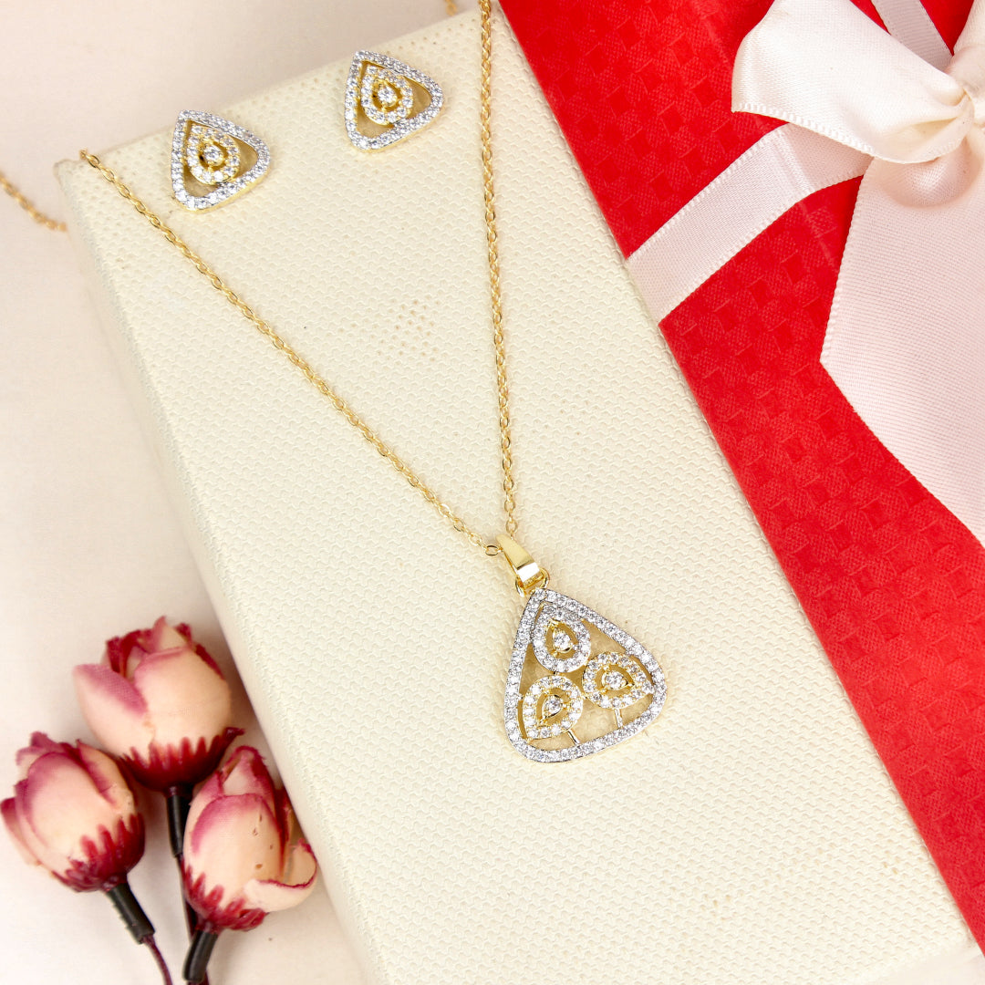 Two Tone Cz Delicate Pendant Set - SIA446779