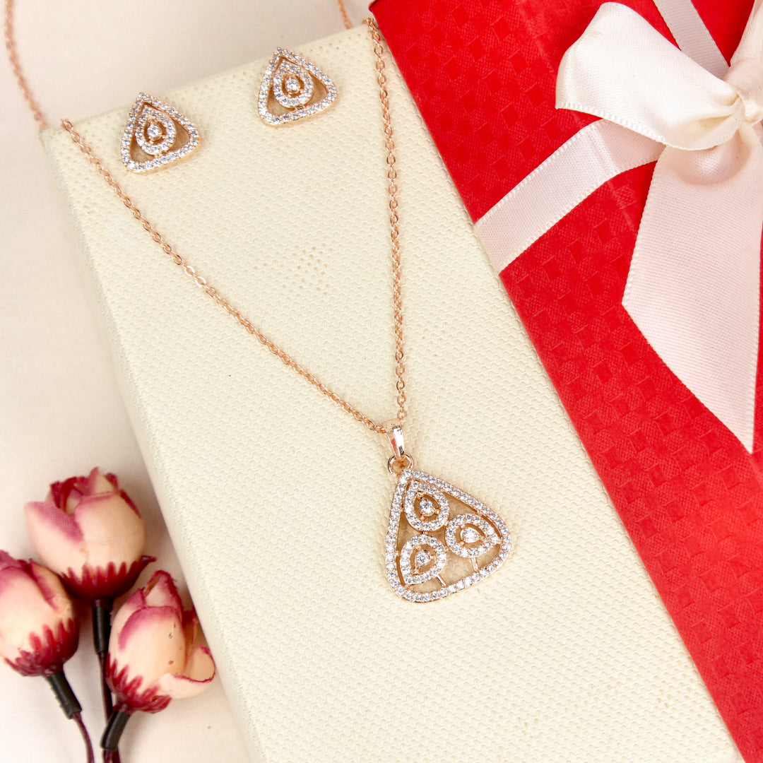 Rose Gold Cz Delicate Pendant Set - SIA446781