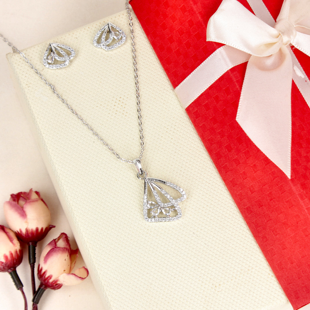 CZ Diamond Rhodium Pendant Set - SIA450833