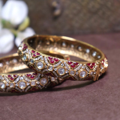 Kundan Bangles with Ruby and White Stones - SIA447023