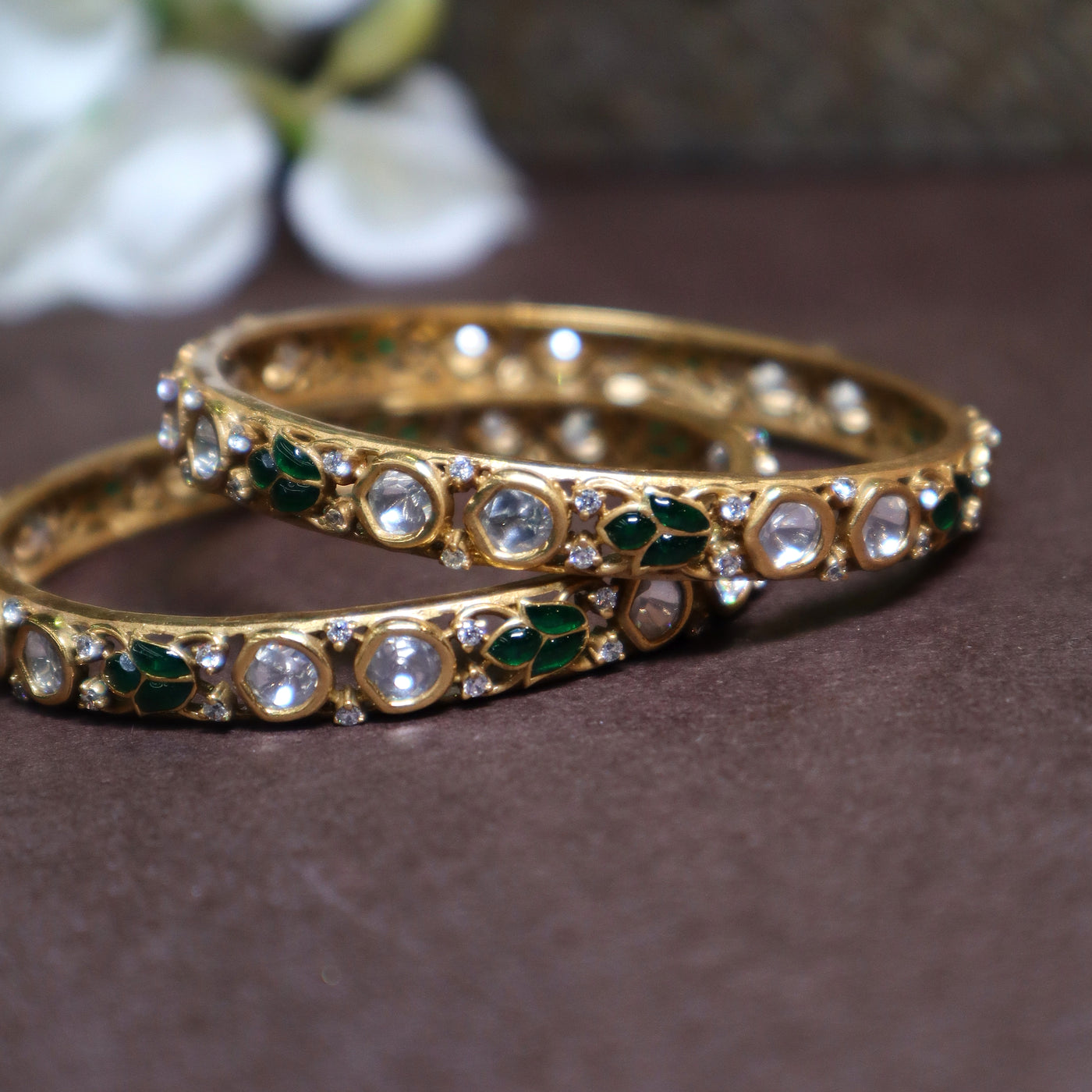 Gold-Plated Kundan Bangles with Meenakari Work - SIA447060