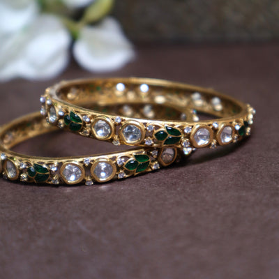 Gold-Plated Kundan Bangles with Meenakari Work - SIA447060