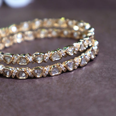 Gold-Toned Triangle-Cut Kundan Bangles - SIA447081