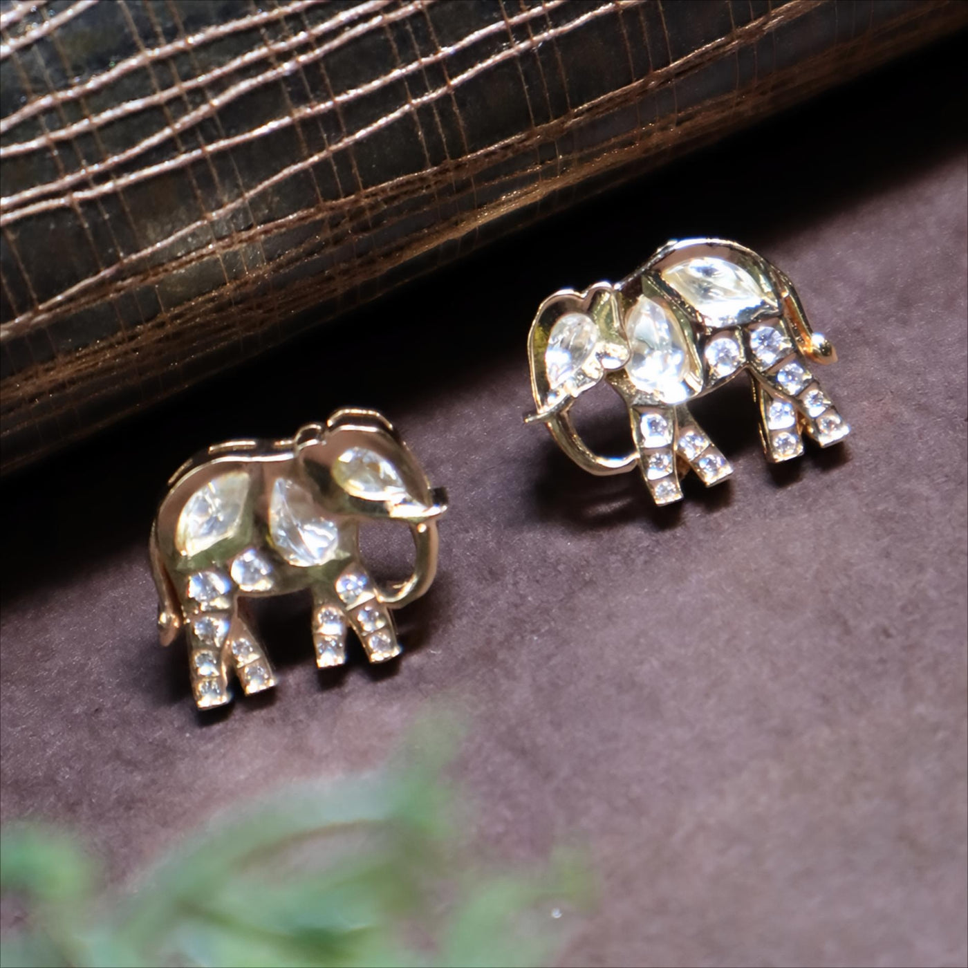 Gold Elephant Stud Earrings - SIA447229