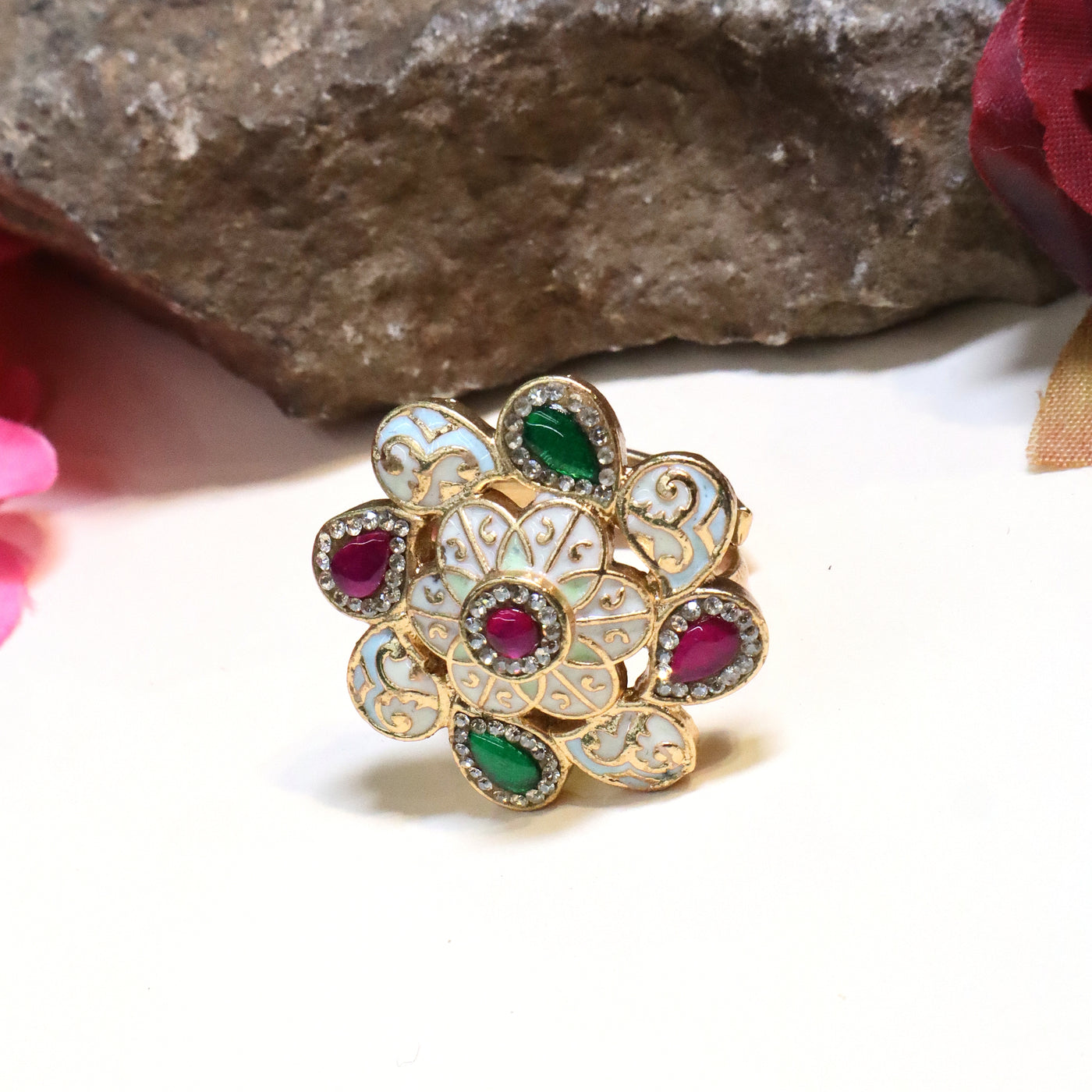 Multicolor Gemstone Enamel Dome Ring - SIA447380