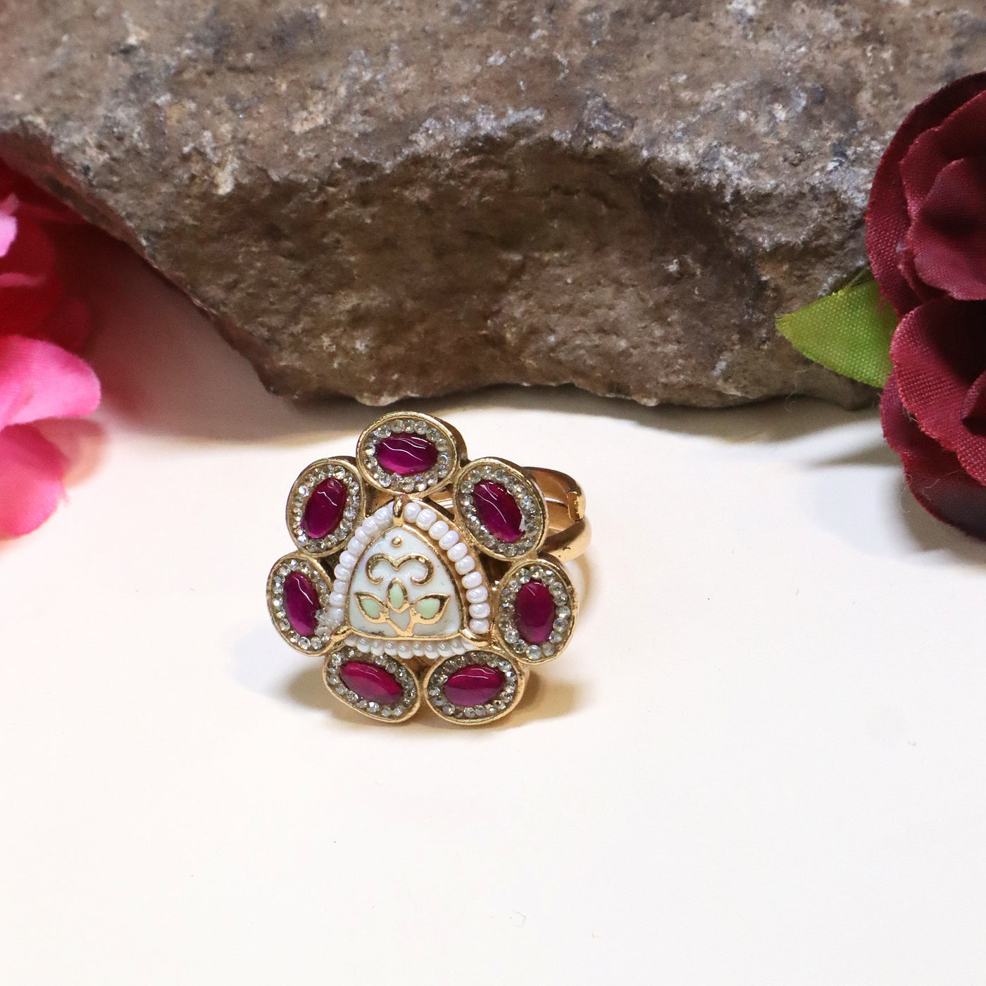Traditional Indian Mughal-Inspired Flower Ring - SIA447385