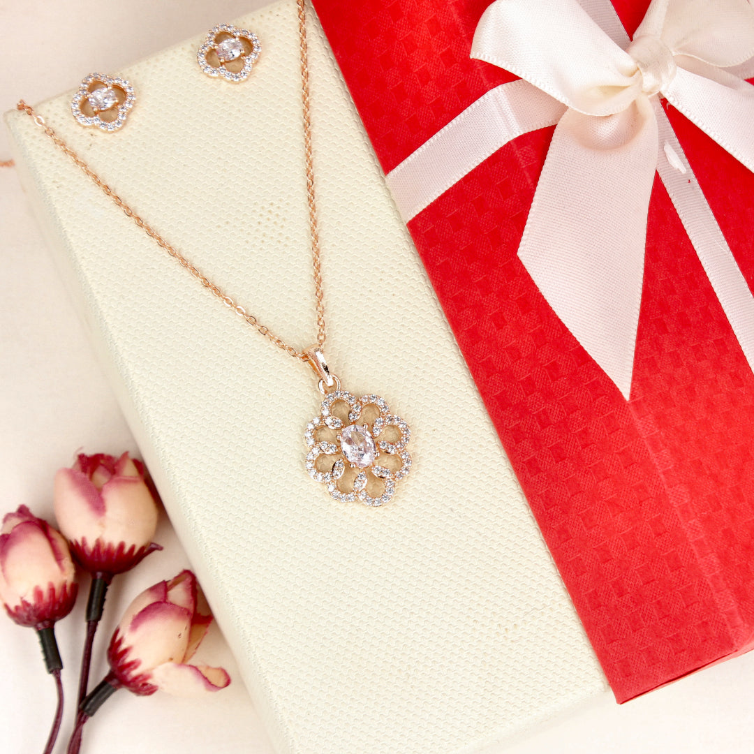Women Rose Gold-Plated CZ Studded Pendants Set - SIA450834