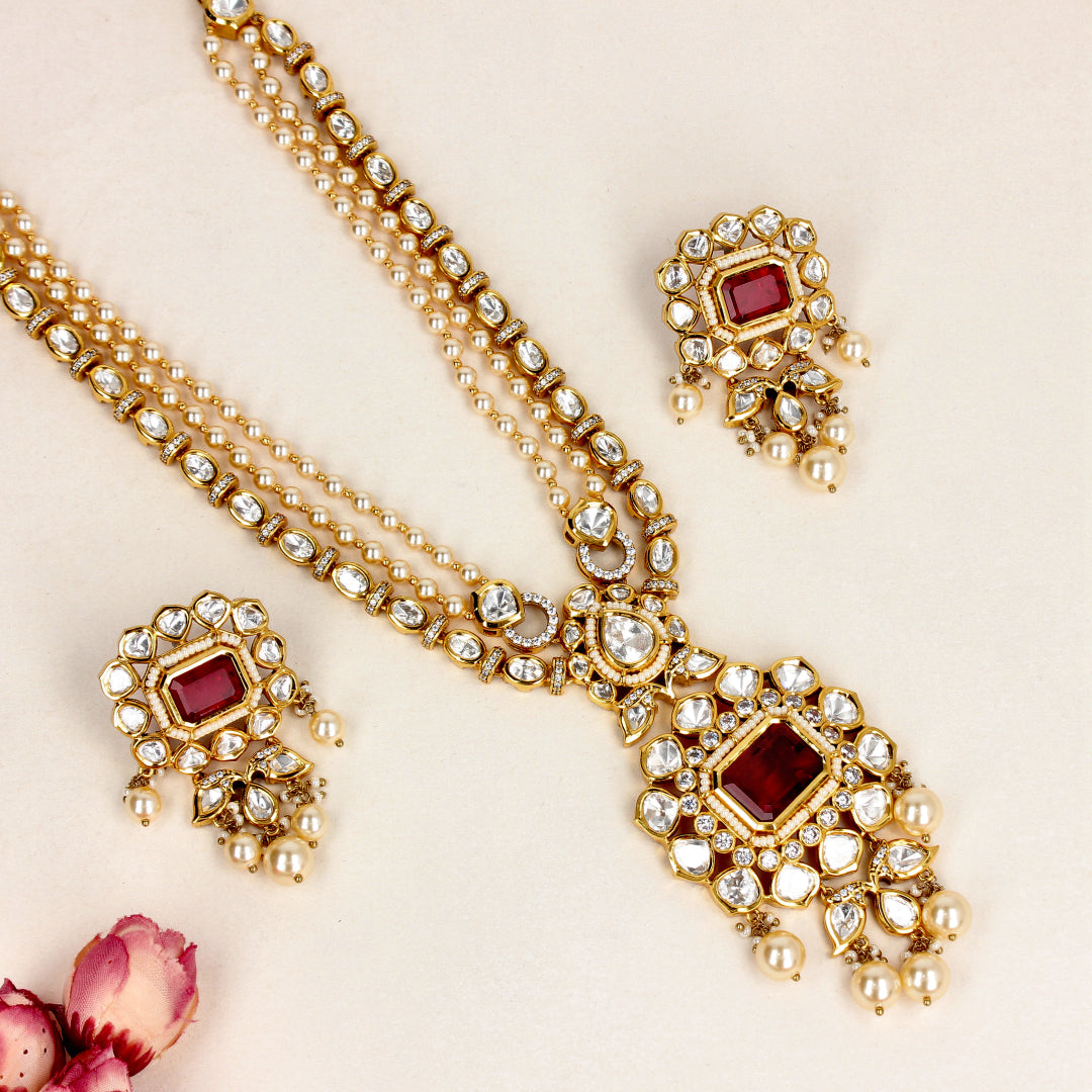 RED Embrace Kundan Necklaces Set-SIA447786