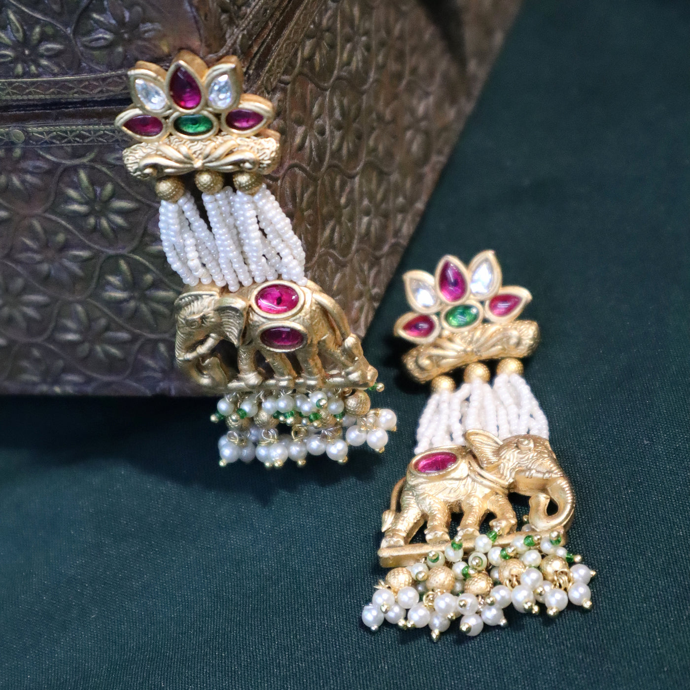 Antique Elephant Pearl Tassel Earrings - SIA448094