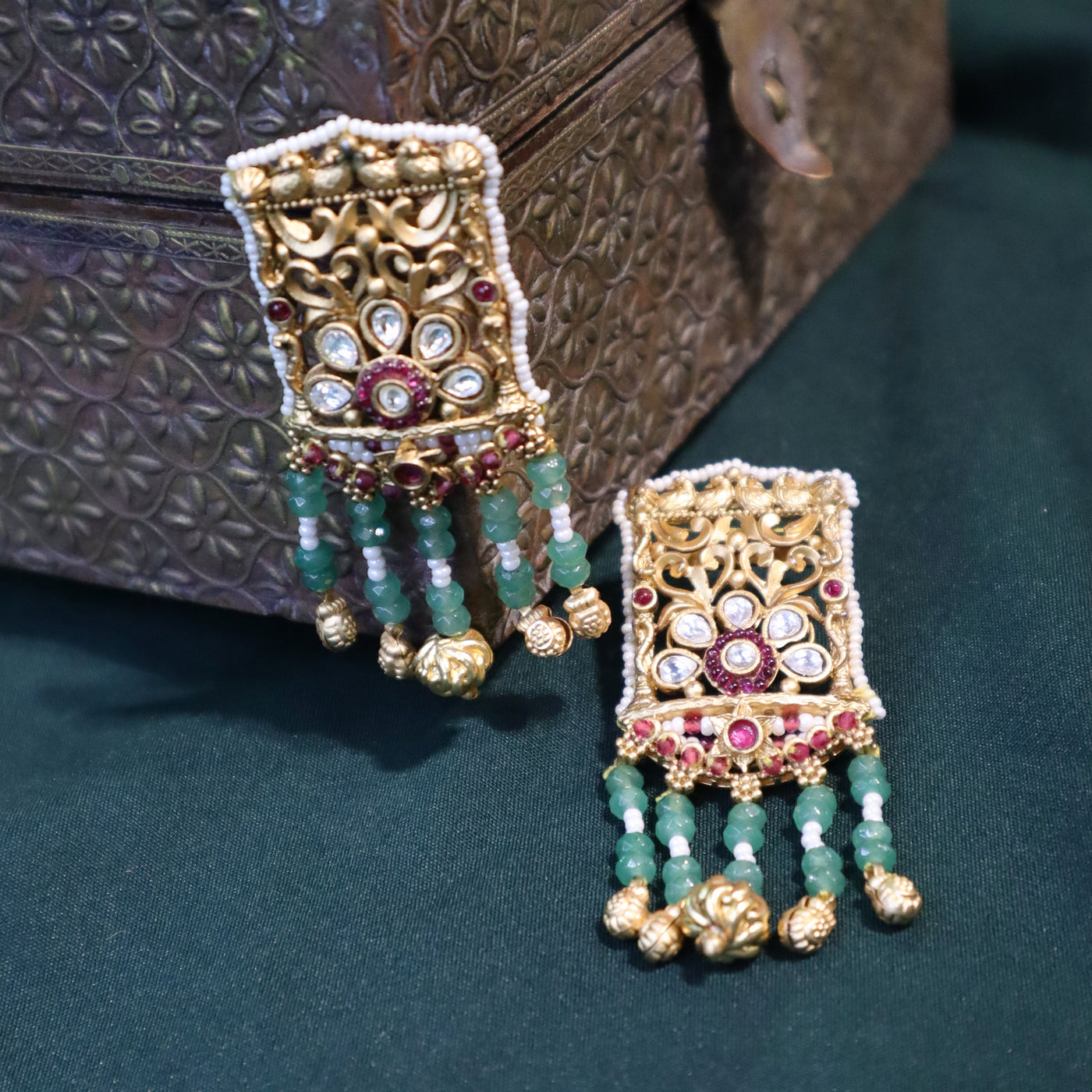 Jadau Kundan Polki Rectangular Earrings - SIA448127