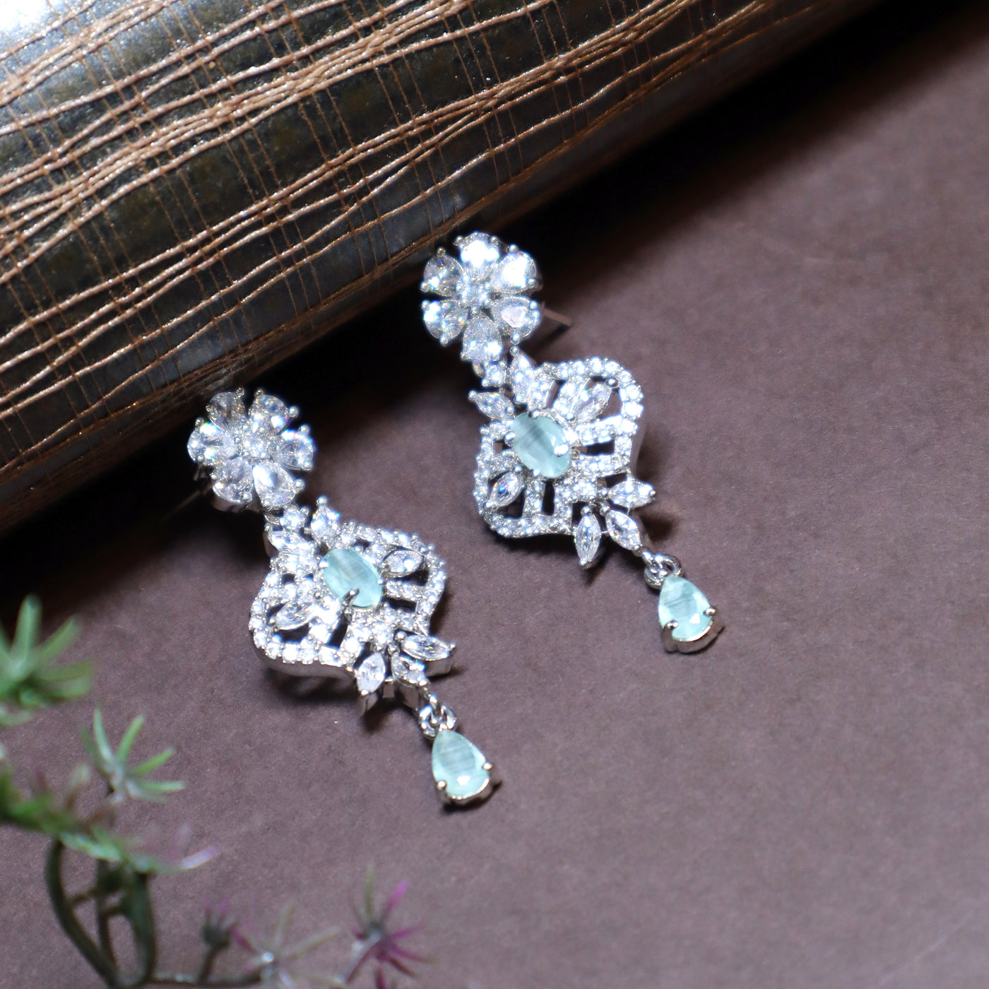 Rhodium-Plated Floral Dangler Earrings - SIA448174