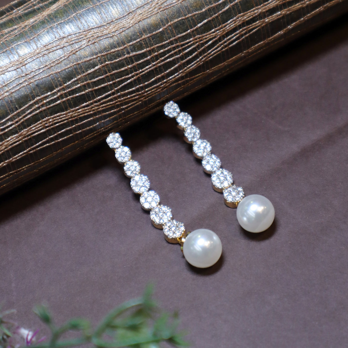 White Pearl & CZ Dangle Earrings - SIA448823