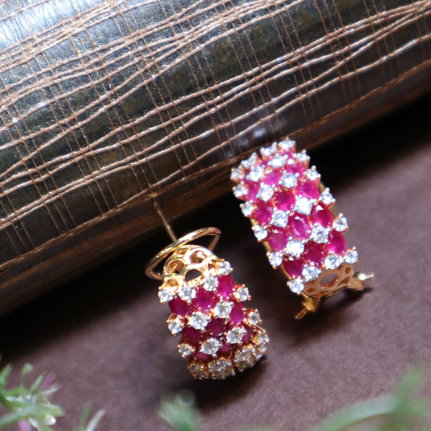 Ruby and CZ Cluster Stud Earrings - SIA449042