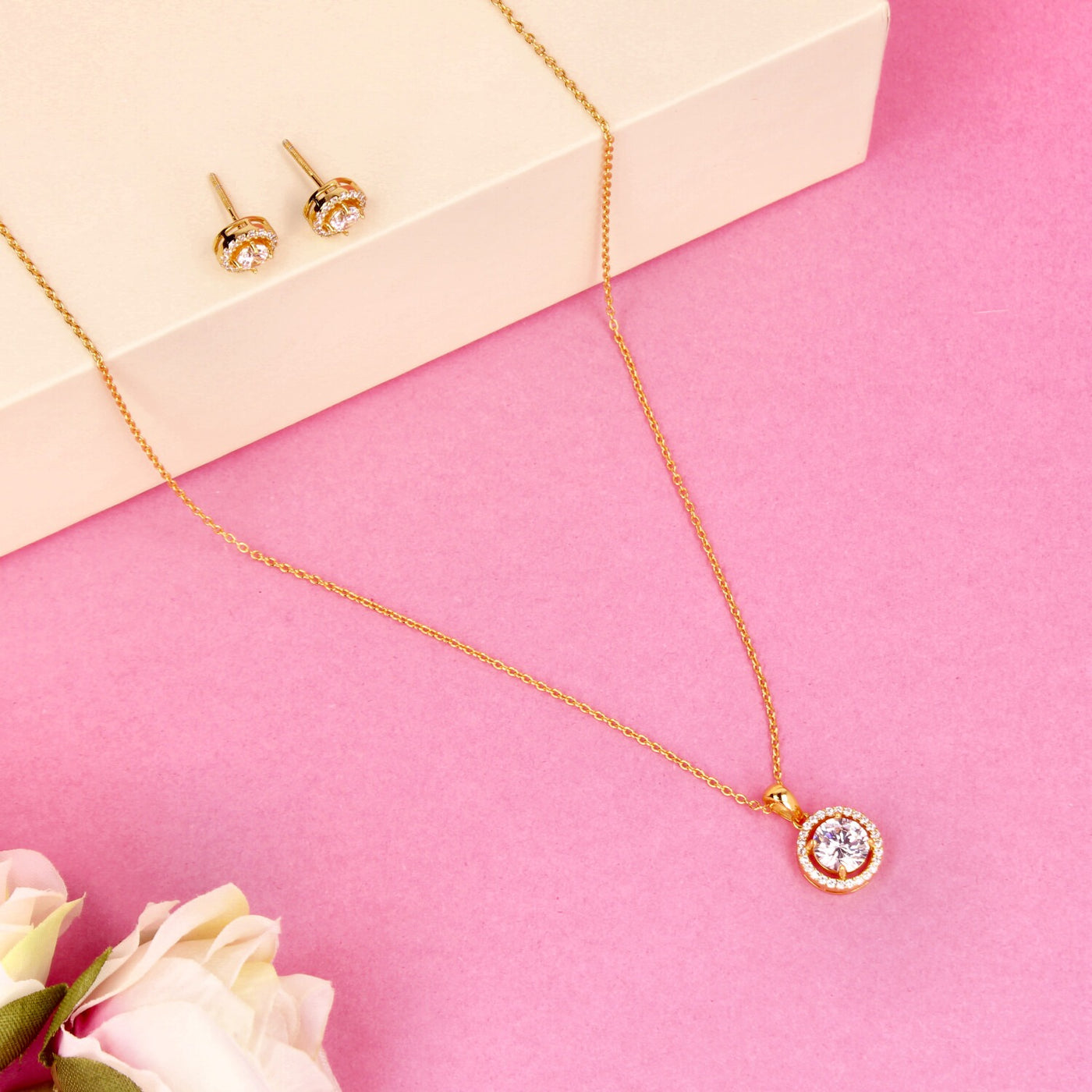 92.5 Sterling Silver - Halo Gleam Gold Pendant Set - SIA449528