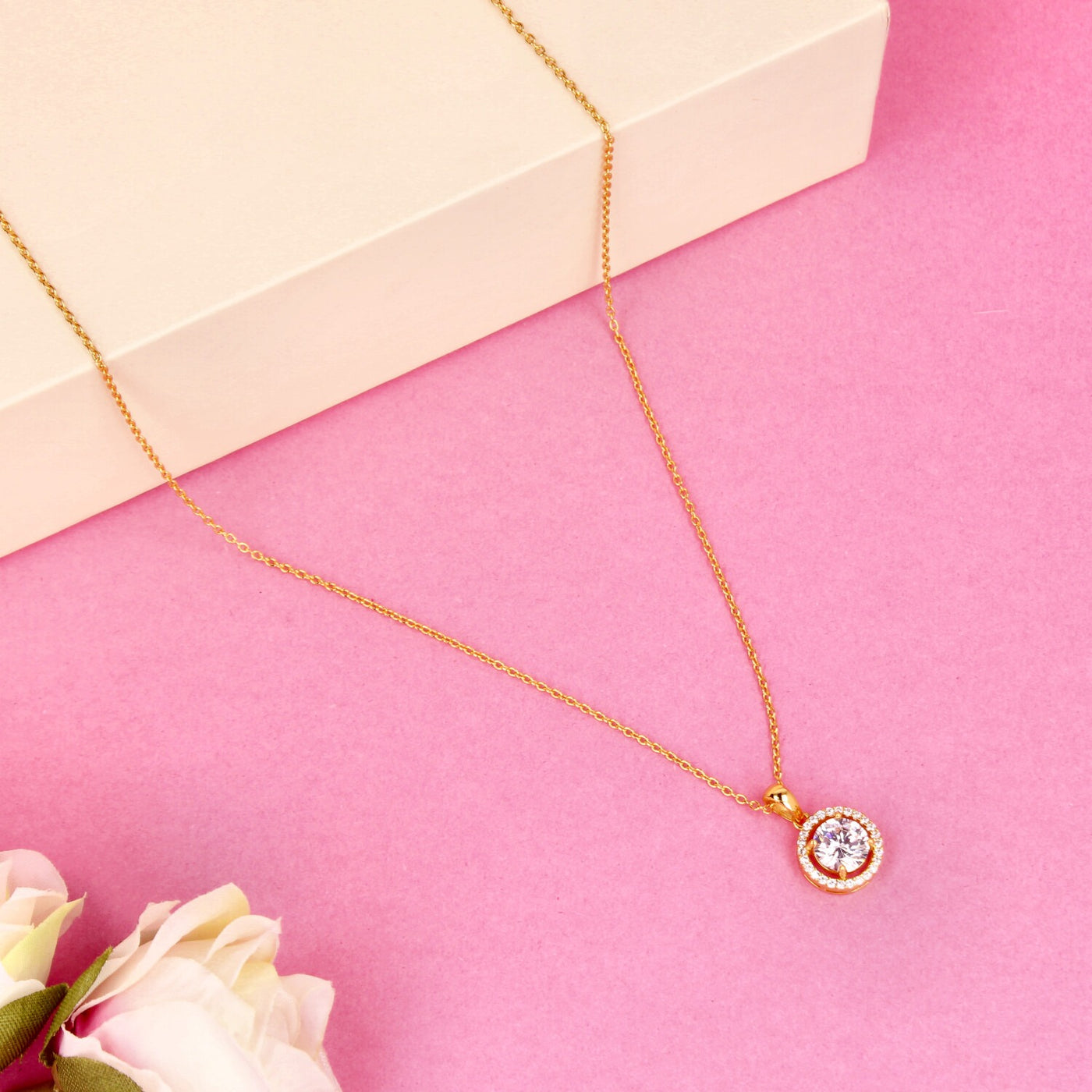 92.5 Sterling Silver - Halo Gleam Gold Pendant Set - SIA449528