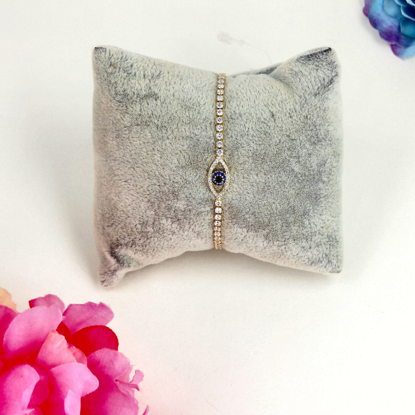 Gold Marquise Evil Eye Bracelet with Deep Blue Center Stone - SIA449629
