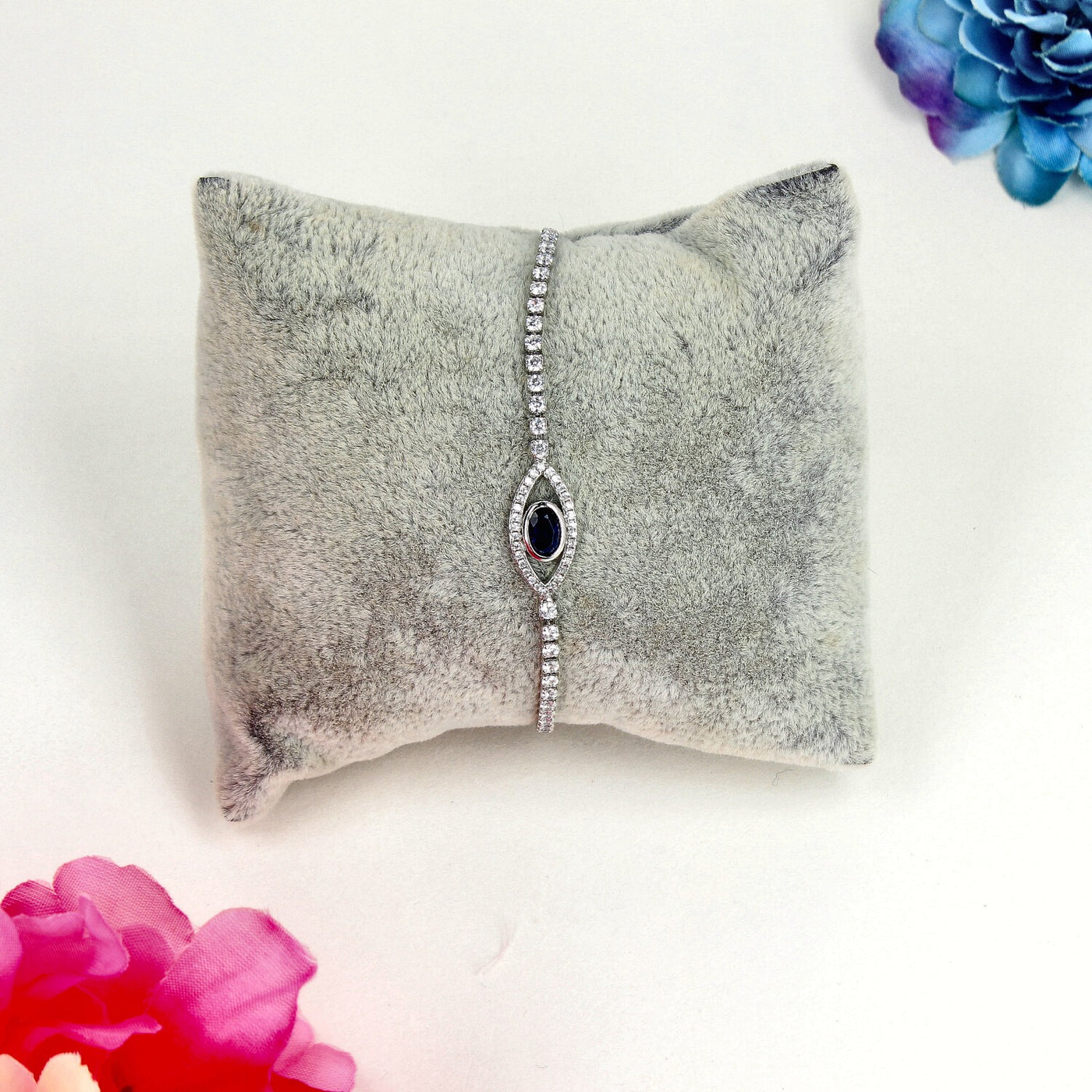 Elegant Silver Bracelet with Blue Gemstone Centerpiece - SIA449660