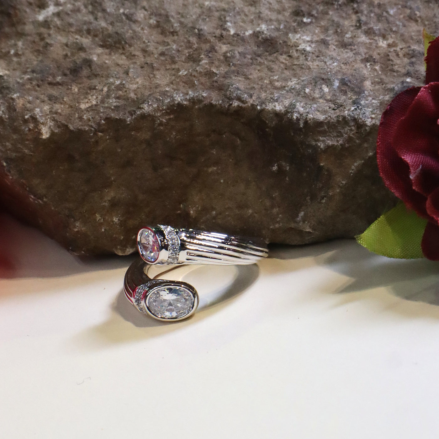 Modern Two-Stone Open Bypass Ring - SIA449681