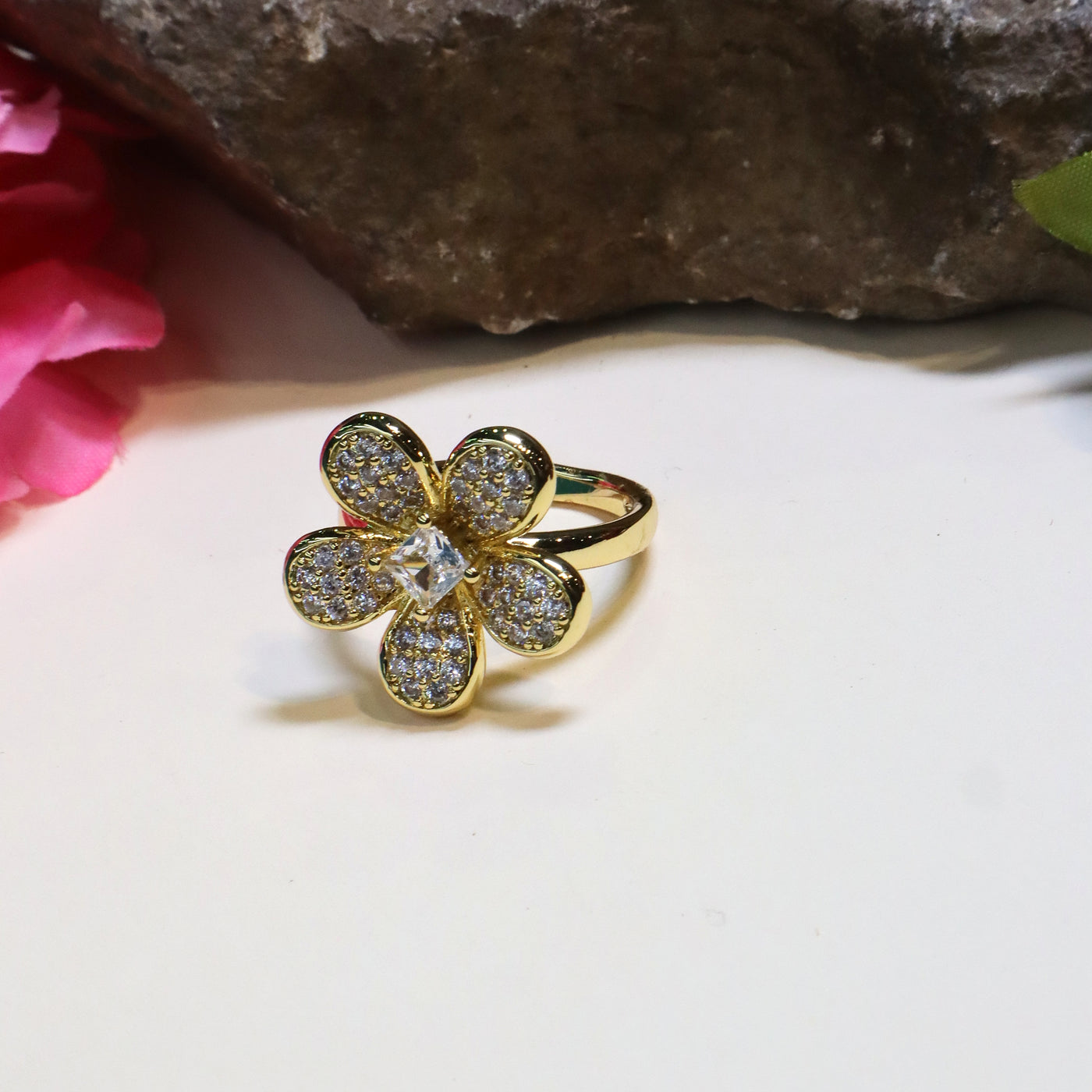 Sparkling Gold-Tone Blossom Statement Ring - SIA449738