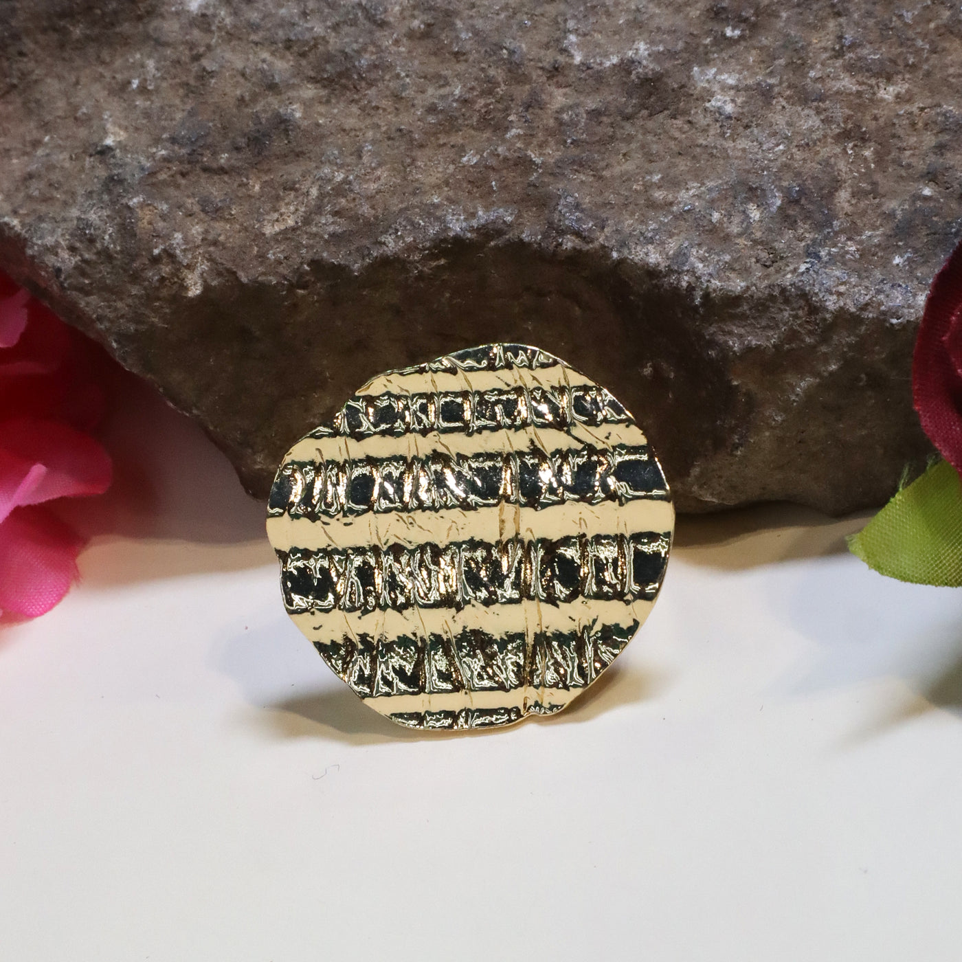 High-Shine Textured Statement Cocktail Ring - SIA449750