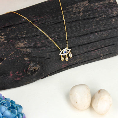 Gold Evil Eye Pendant with Dangling Crystals - SIA449823