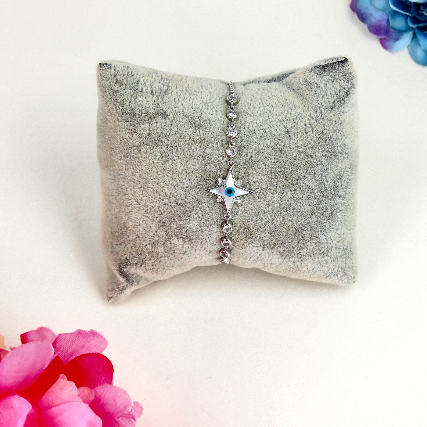 Star-Shaped Evil Eye Bracelet with Crystal Bead Chain - SIA449997