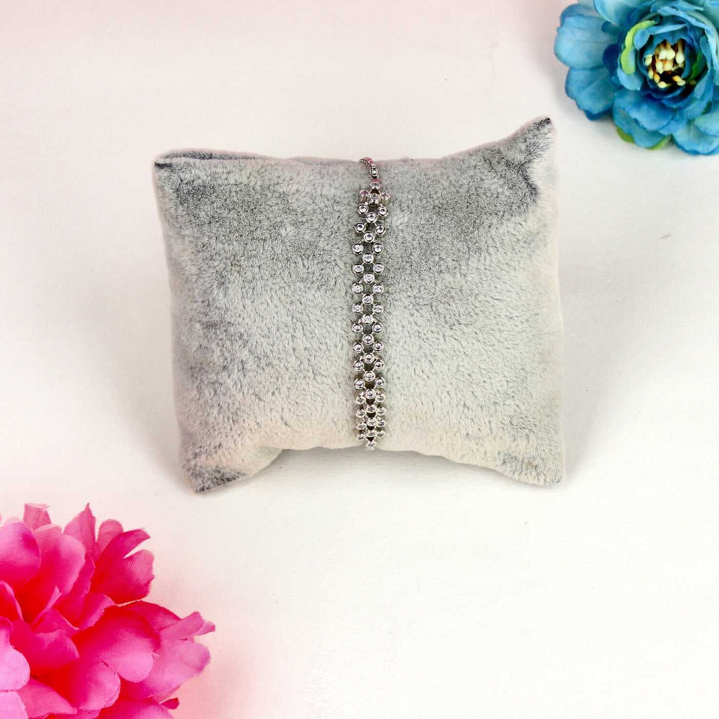 Silver-Tone Floral Cluster Bracelet - SIA450473