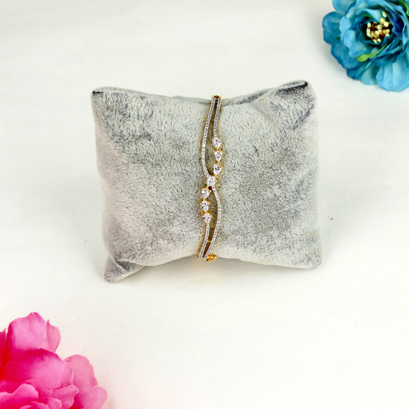 Elegant Gold-Toned Bracelet with Marquise and Teardrop-Cut Crystals in Dual-Strand Design - SIA450500