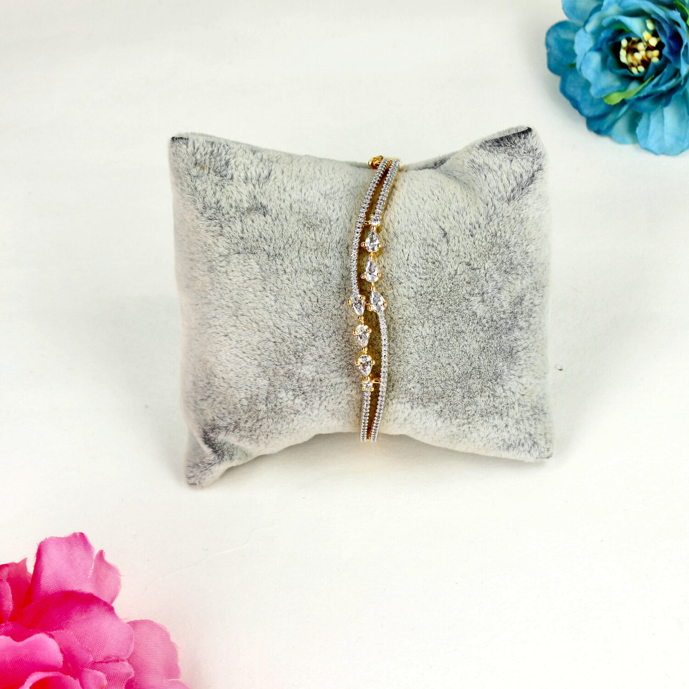 Elegant Gold-Toned Bracelet with Marquise and Teardrop-Cut Crystals in Dual-Strand Design - SIA450519