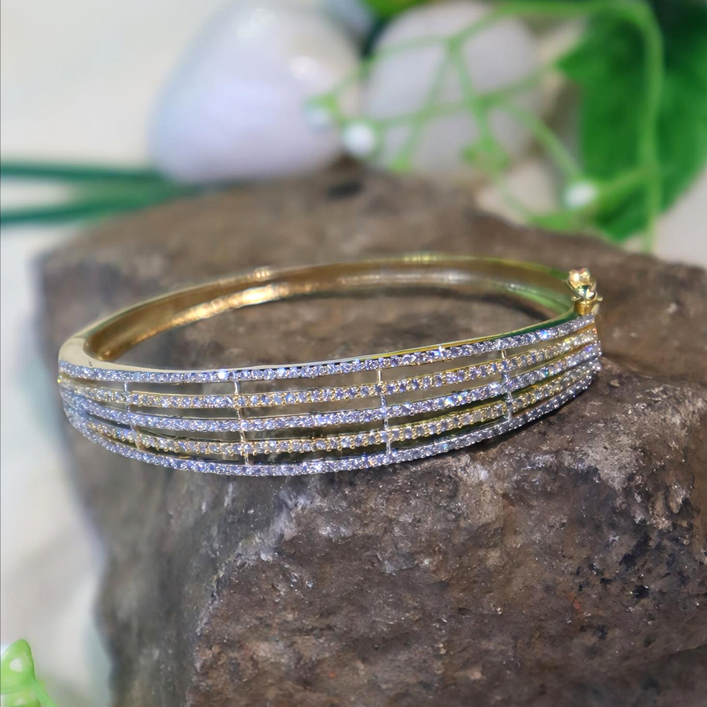 Golden multi-row diamond-studded curved kada bracelet - SIA450928