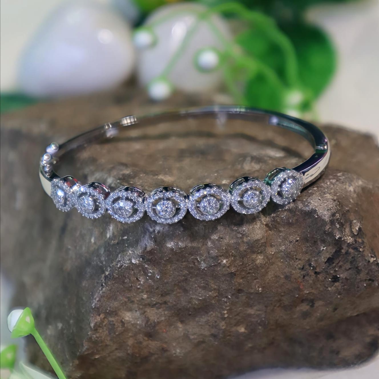 Silver Bracelet with Round Halo White Stones - SIA450957