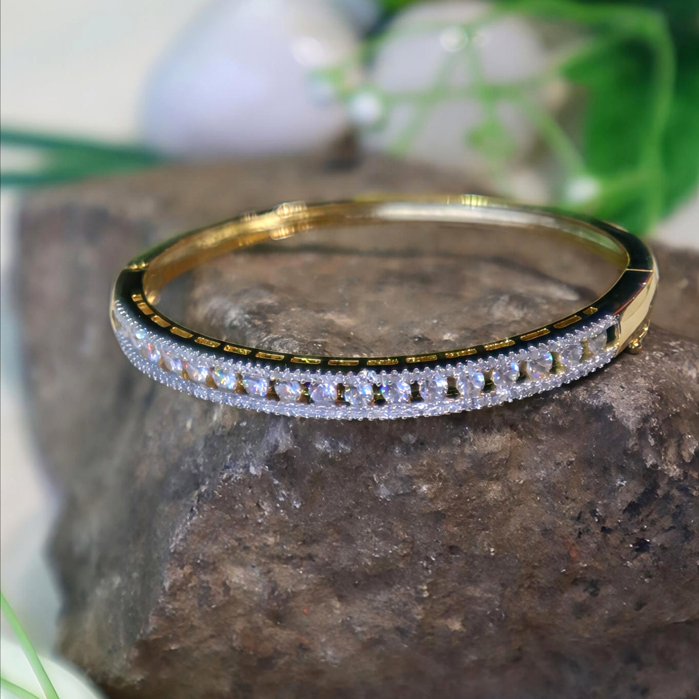 Gold-Toned CZ Lined Bracelet in Classic Oval Shape - SIA450966