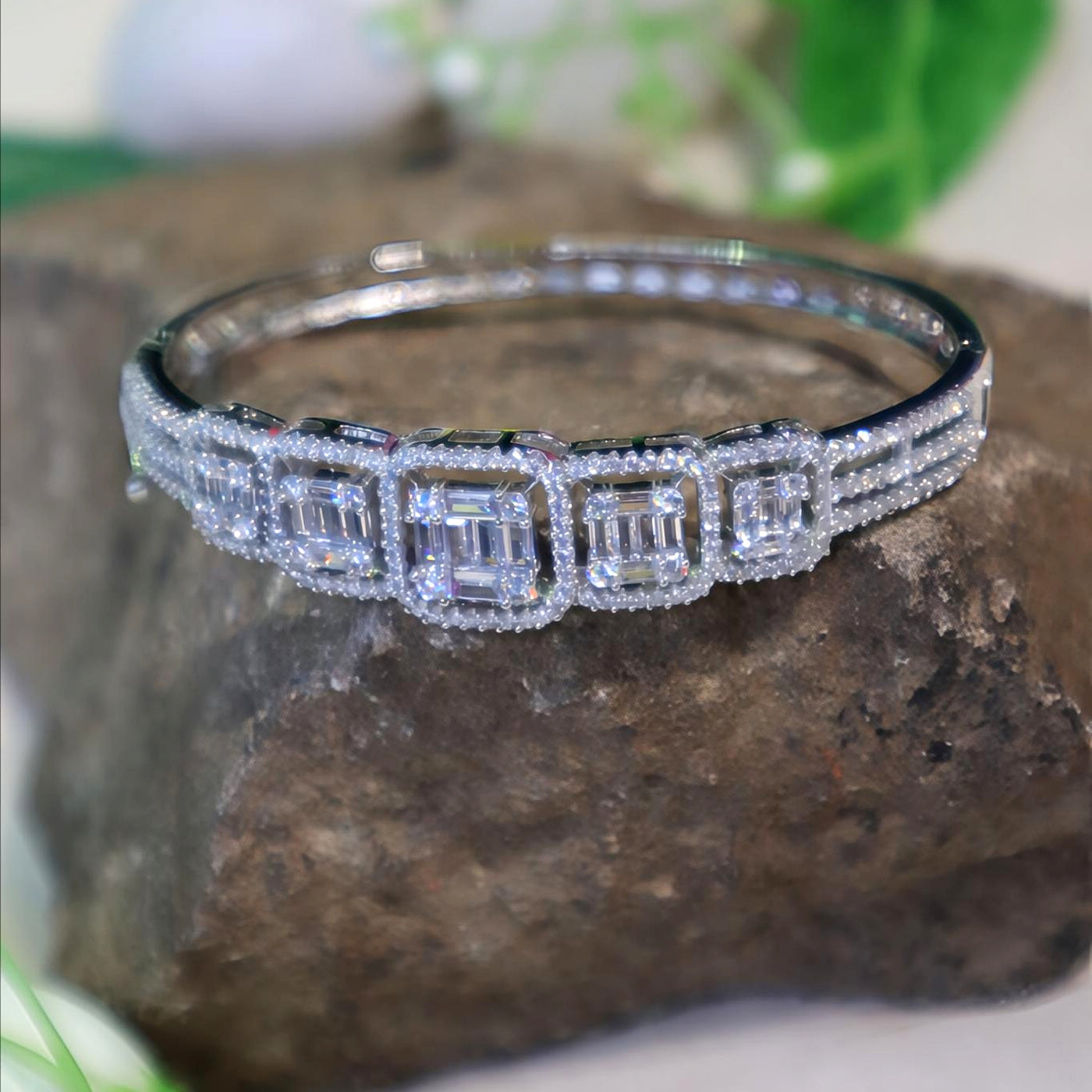 Silver Square-Cut Crystal Bracelet - SIA450973