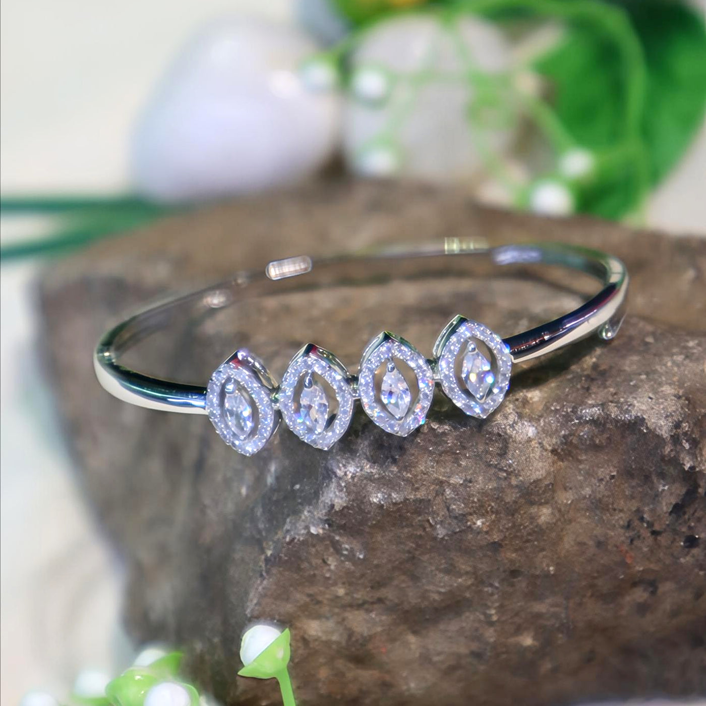 Silver Marquise Crystal Bangle - SIA450979